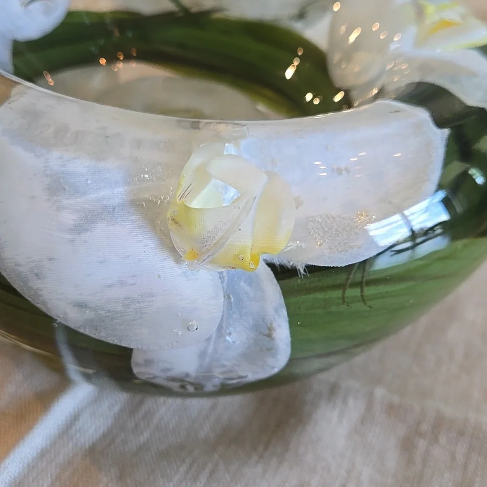 Elegant Glass Bowl with White Floral Design